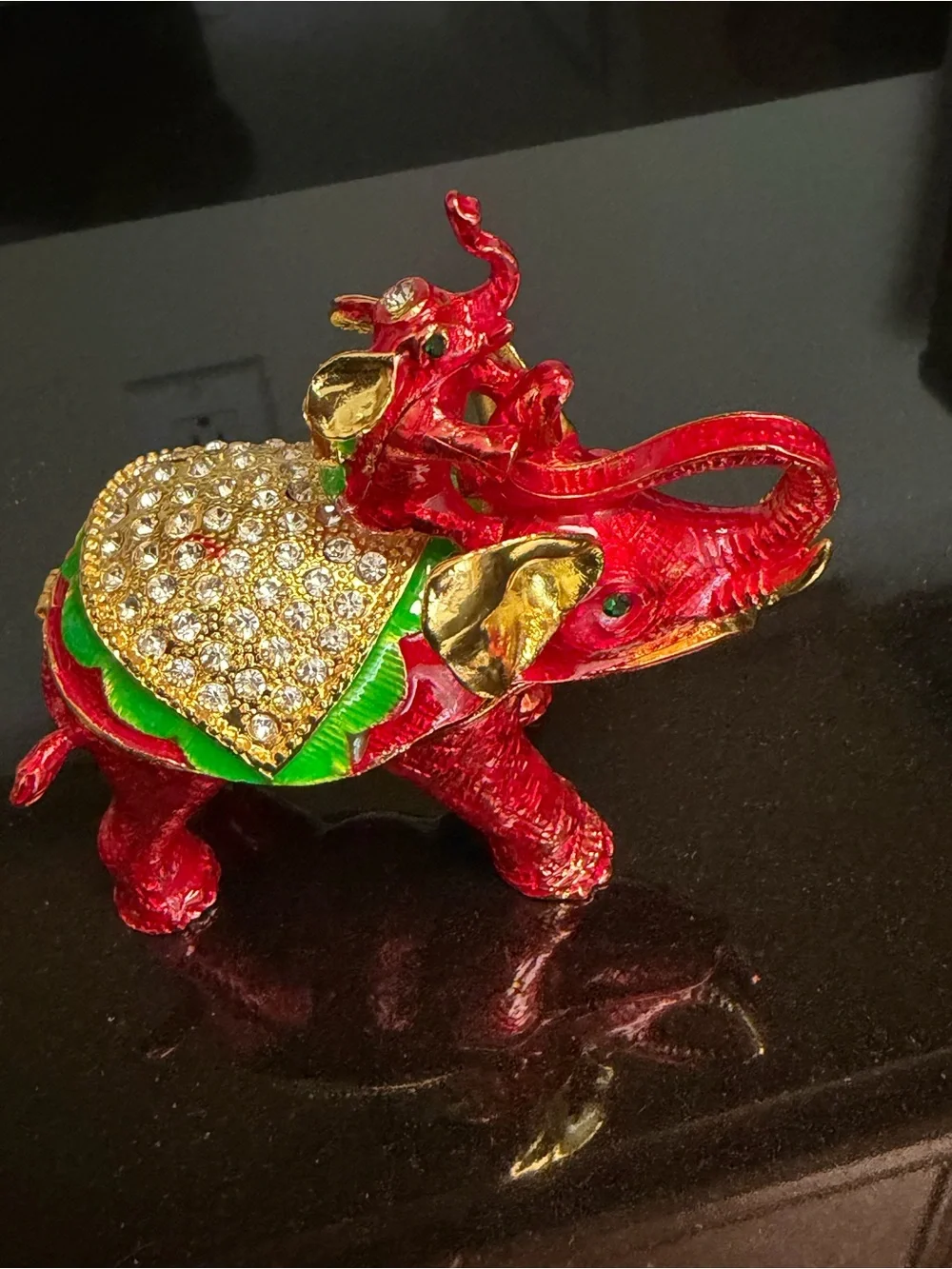 Jeweled Red Elephant Trinket Box Rhinestone Enamel Magnetic Jewelry Keepsake Box